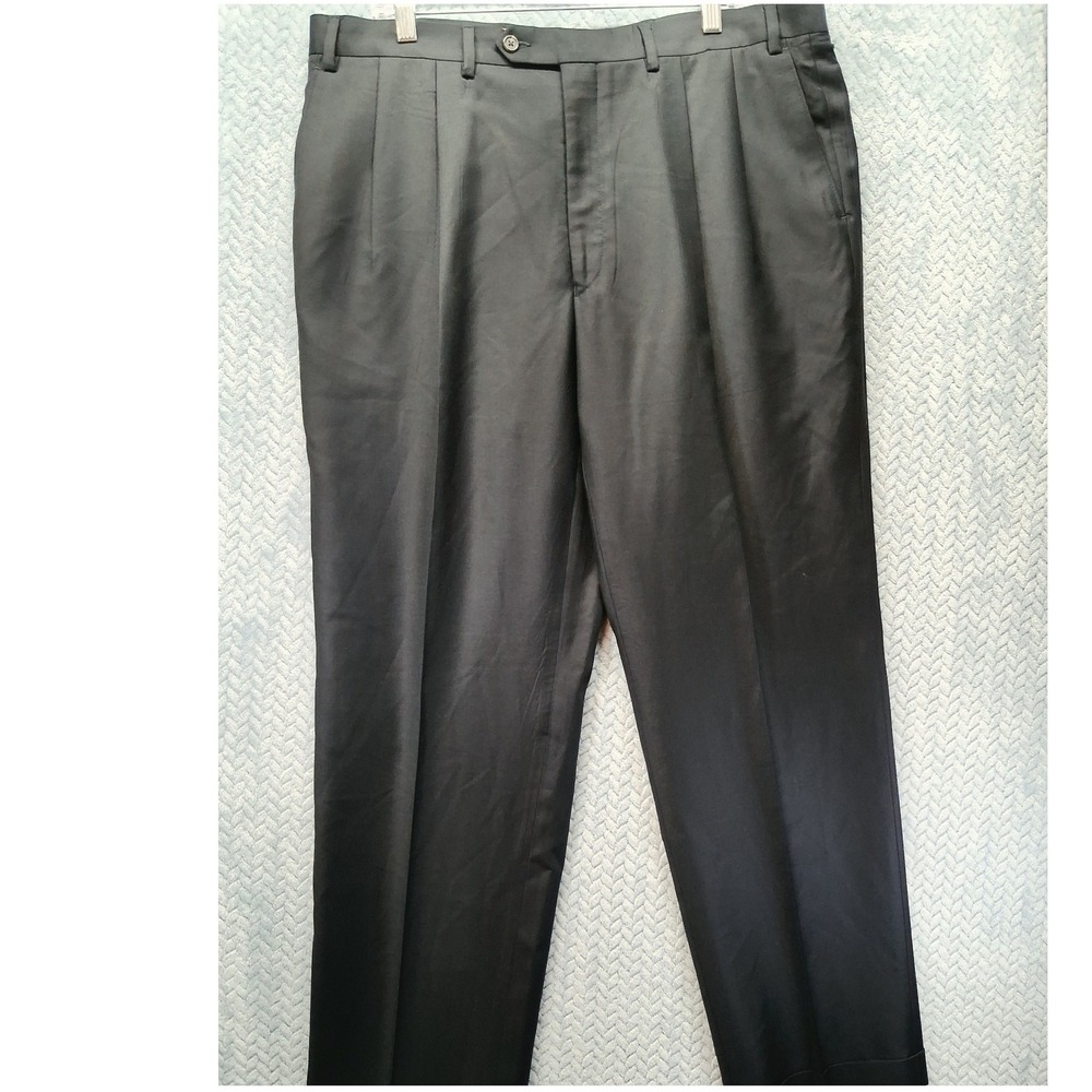 Lauren Ralph Lauren Mens Black Pleated Dress Pants 120s Wool Cashmere 37x31.5
